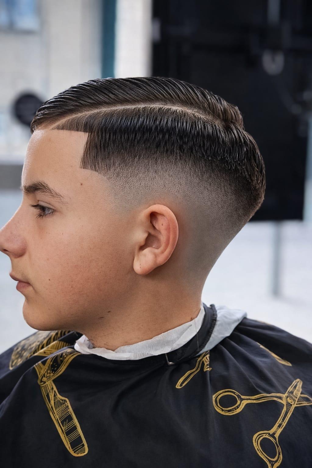 Coupe peignée sur le côté avec dégradé net